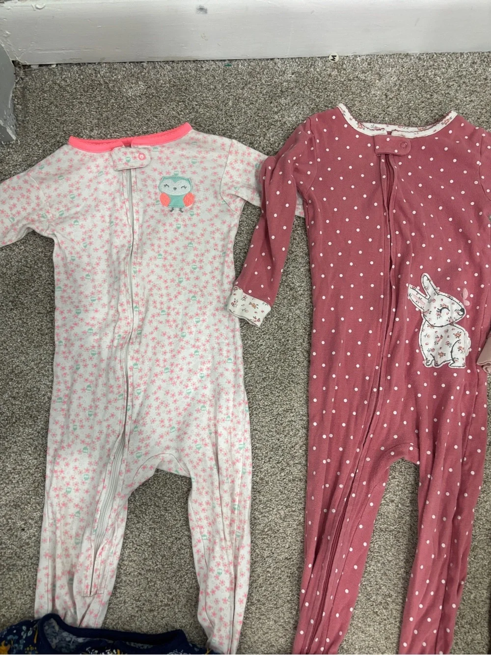 Lot of 24 month toddler girl zipper footie pajamas baby girl sleepers